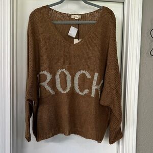 Elan Brown V-Neck 'ROCK' Knit Sweater